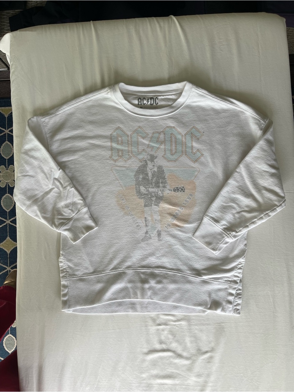 AC/DC White Sweatshirt with Pale Blue and Pale Orange Graphic